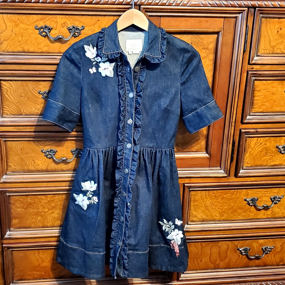 KATE SPADE embroidered denim dress size 0